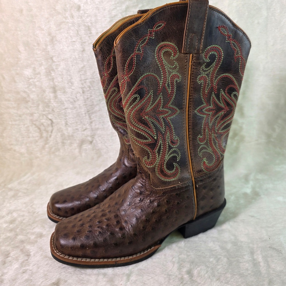 Smoky Mountain Cowboy Boots Western Ostrich Print Brown Leather Youth 3.5 NEW